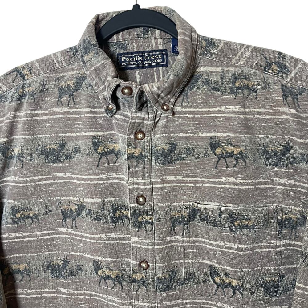 VTG Pacific Crest Elk Pattern Button Up Shirt Large Gorpcore Nature Western